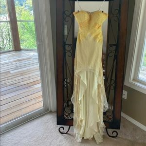 Beautiful Sherri Hill Sequin Yellow High-Low Dress